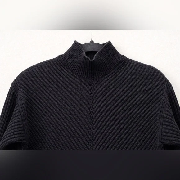Marine Layer Black Ribbed Mock Neck Chevron Knit Sweater S - Picture 3 of 12